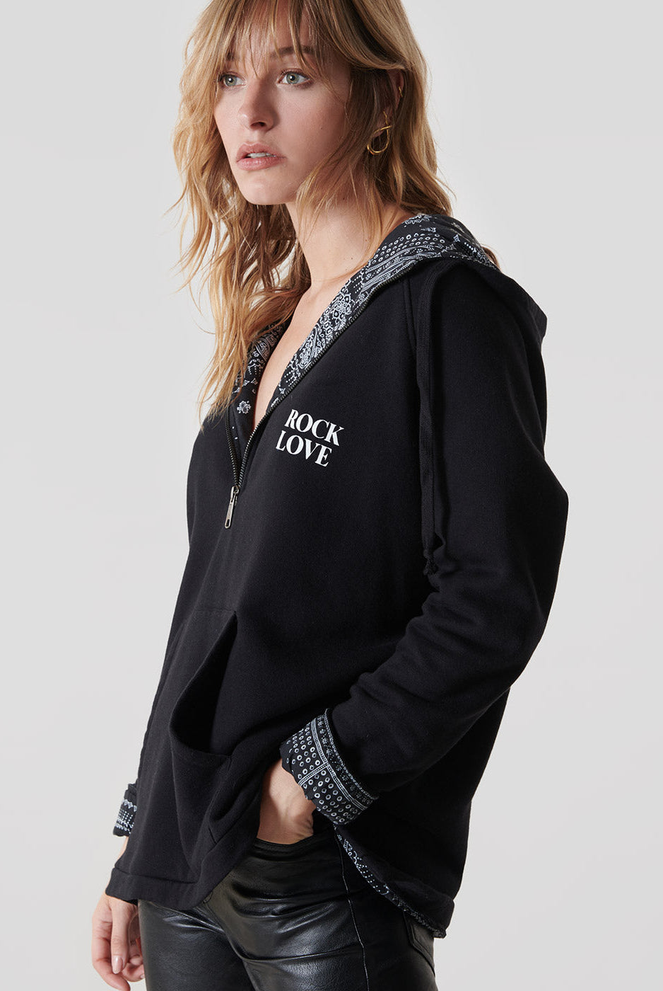 Hoodie Gaspar Zipper Rock Love Bandana Noir - Jeanne Vouland