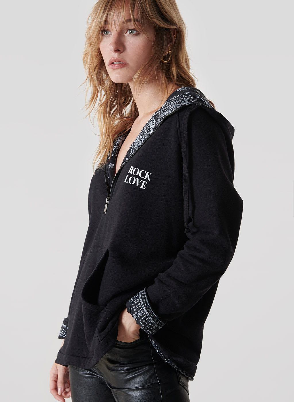 Hoodie Gaspar Zipper Rock Love Bandana Noir - Jeanne Vouland