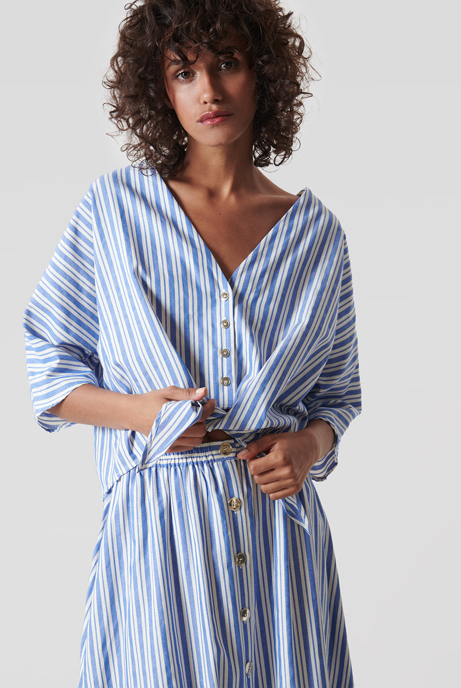 Top Rivage Noeud Coton Rayé Bleu Blanc - Jeanne Vouland