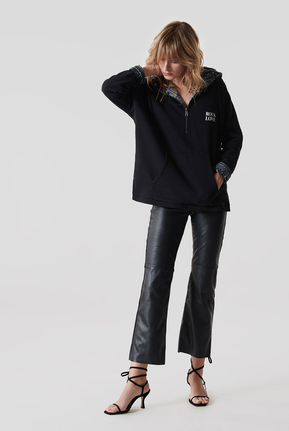 Hoodie Gaspar Zipper Rock Love Bandana Noir - Jeanne Vouland