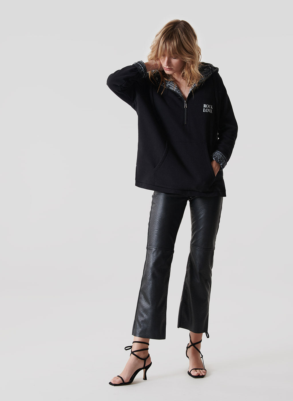 Hoodie Gaspar Zipper Rock Love Bandana Noir - Jeanne Vouland