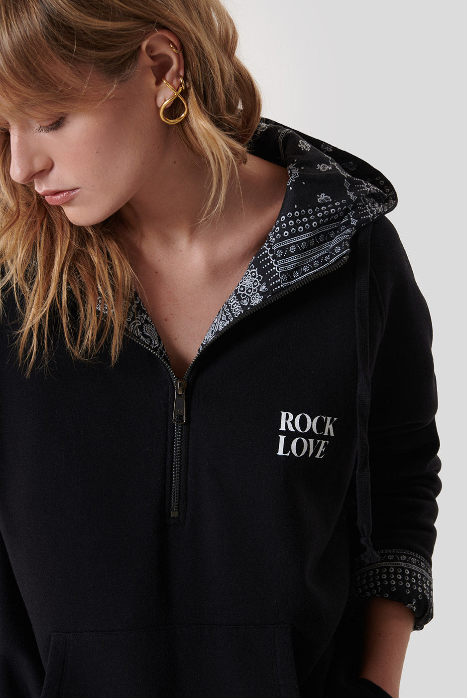 Hoodie Gaspar Zipper Rock Love Bandana Noir - Jeanne Vouland