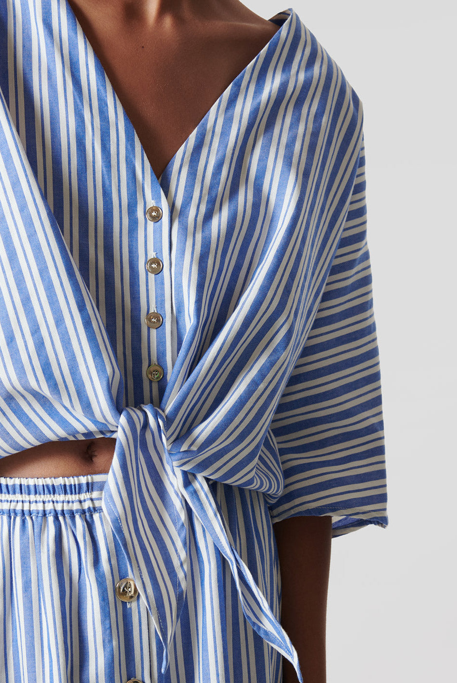 Top Rivage Noeud Coton Rayé Bleu Blanc - Jeanne Vouland