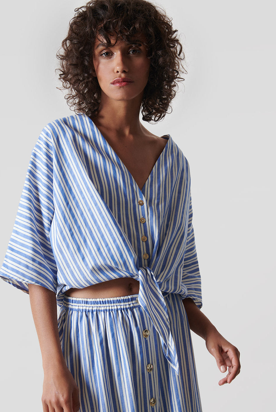 Top Rivage Noeud Coton Rayé Bleu Blanc - Jeanne Vouland