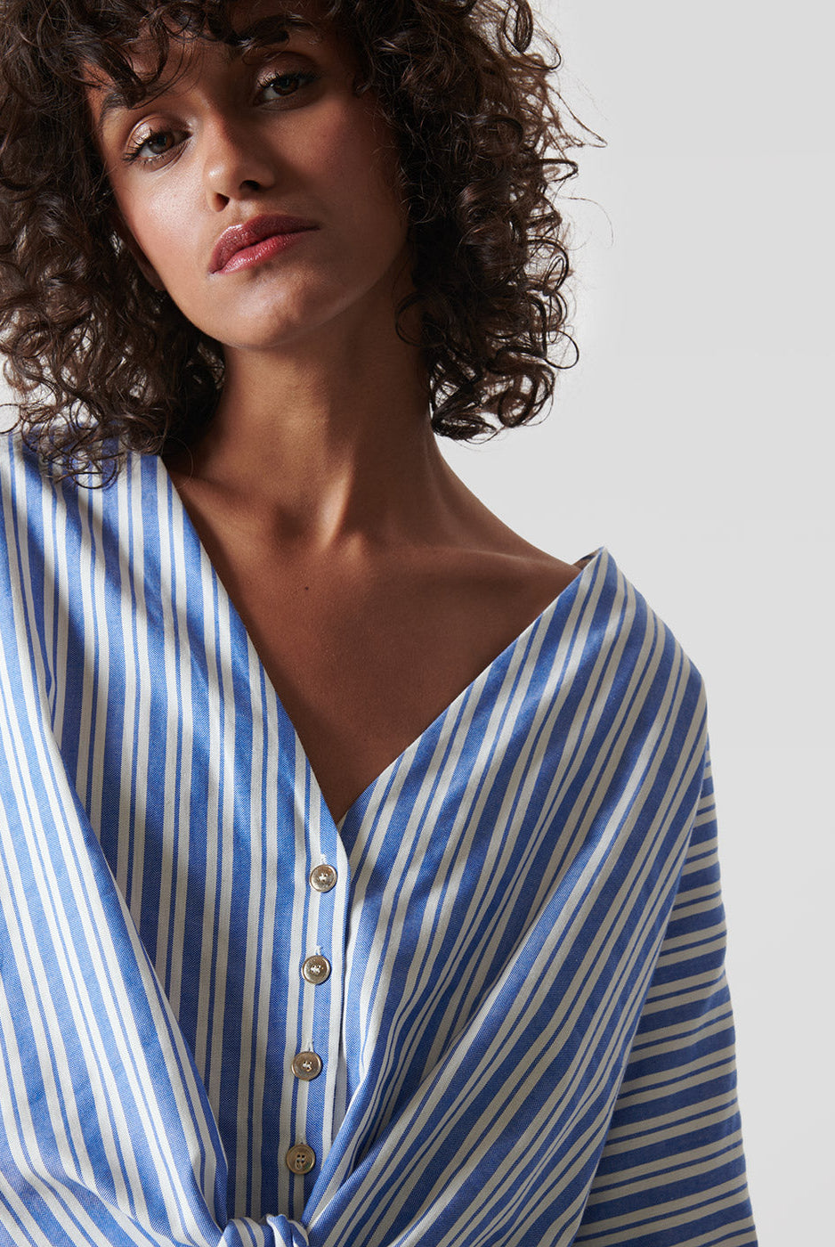 Top Rivage Noeud Coton Rayé Bleu Blanc - Jeanne Vouland